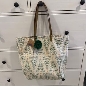 Eccolo Cream and Green Tote Bag